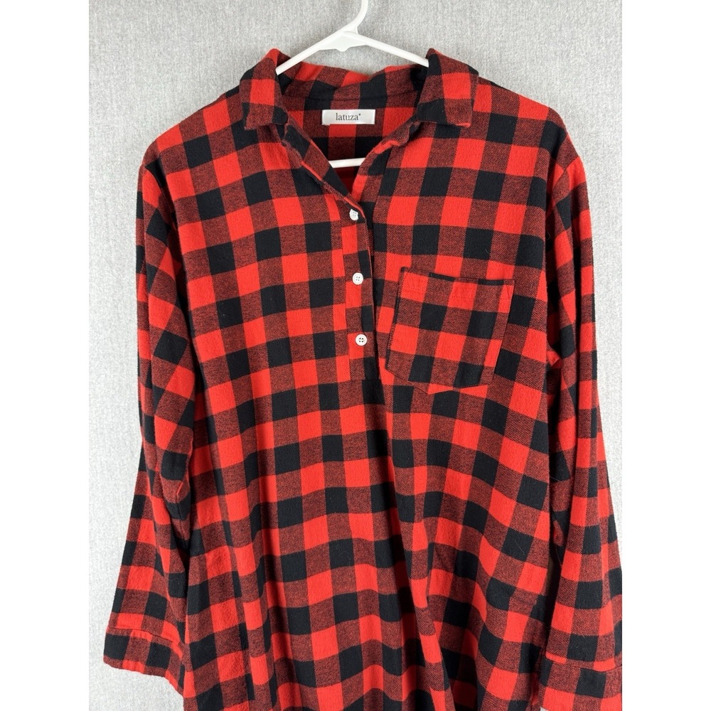 Latuza Buffalo Plaid‎ Flannel Nightgown Dress Red Black Cotton Medium - Picture 12 of 14
